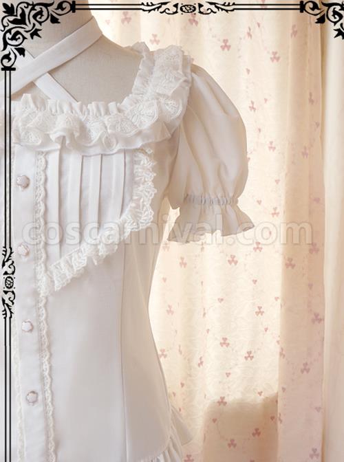 Elegance White Rayon Classic Lolita Short Sleeve Shirt coscarnival