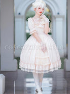 Elegant-And-Delicate-Lace-Floral-Jacquard-Pleated-Ruffled-Square-Neckline-Bow-Knot-Trim-Classic-Lolita-Short-Sleeve-Dress-coscarnival-1694