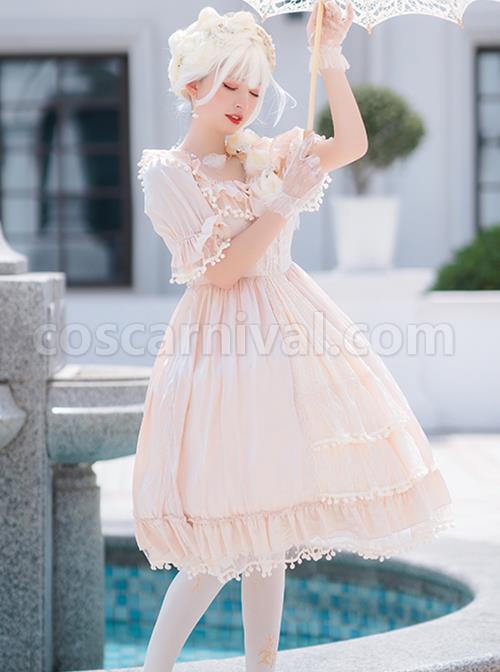Elegant-And-Delicate-Lace-Floral-Jacquard-Pleated-Ruffled-Square-Neckline-Bow-Knot-Trim-Classic-Lolita-Short-Sleeve-Dress-coscarnival-1712