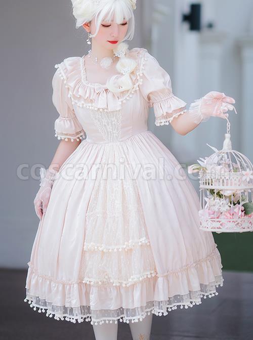 Elegant-And-Delicate-Lace-Floral-Jacquard-Pleated-Ruffled-Square-Neckline-Bow-Knot-Trim-Classic-Lolita-Short-Sleeve-Dress-coscarnival-1717