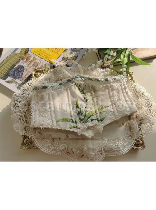 Elegant And Delicate Lily Of The Valley Embroidery Ruched Jacquard Lace Trim Classic Lolita White Fish Bone Girdle coscarnival