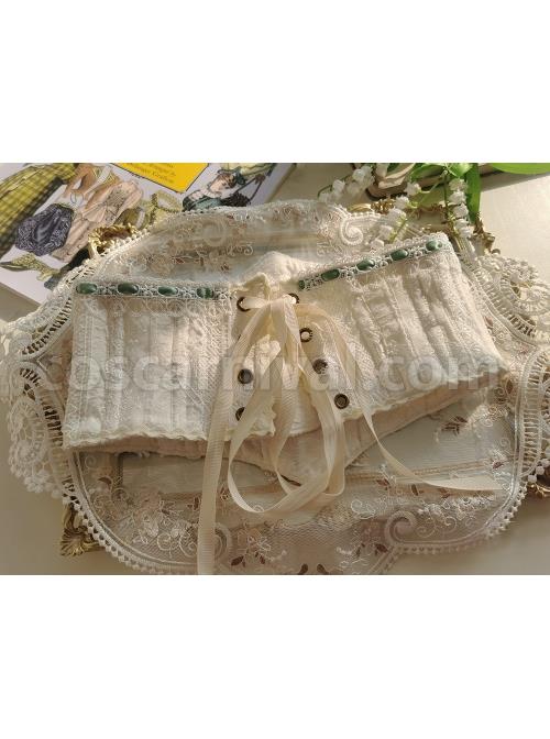 Elegant And Delicate Lily Of The Valley Embroidery Ruched Jacquard Lace Trim Classic Lolita White Fish Bone Girdle coscarnival