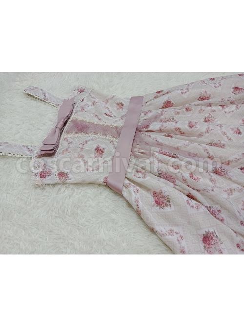 Elegant-And-Delicate-Pink-Floral-Print-Design-Jacquard-Lace-Trim-Bow-Knot-Tie-Classic-Lolita-Slip-Dress-coscarnival-2961