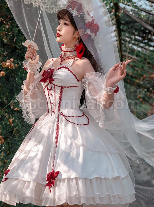 Elegant-And-Delicate-Red-Jacquard-Lace-Pure-White-Slim-Court-Style-JSK-Detachable-Flared-Sleeves-Classic-Lolita-Dress-Set-coscarnival-2964
