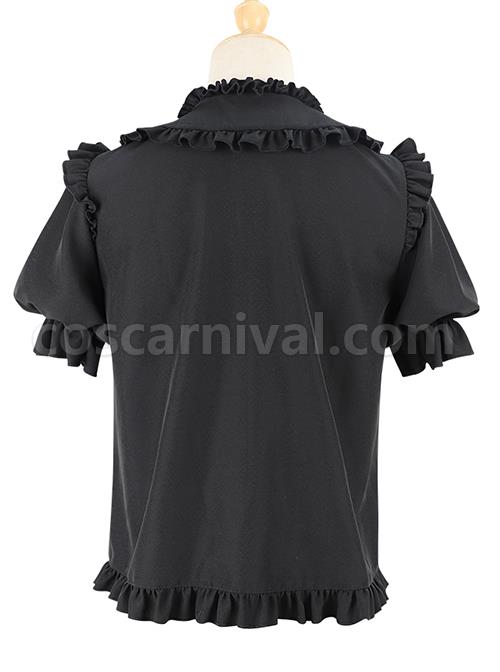Elegant And Simple Double Row Pleated Lace Trim Doll Neckline Decoration Chiffon Classic Lolita Blouse coscarnival