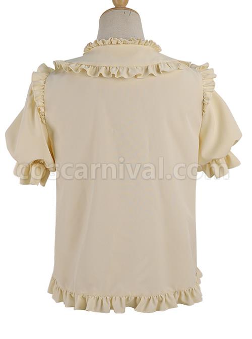 Elegant And Simple Double Row Pleated Lace Trim Doll Neckline Decoration Chiffon Classic Lolita Blouse coscarnival