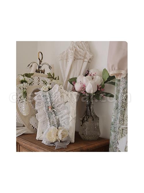 Elegant Classical Pearl Gothic Lolita OP Half Turtleneck Three-Dimensional Embroidery Stitching Lace Detachable Bubble Long Sleeve Dress coscarnival