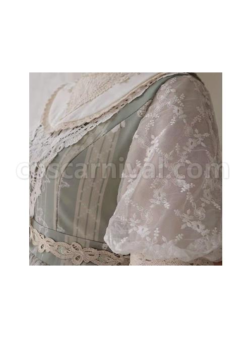 Elegant Classical Pearl Gothic Lolita OP Half Turtleneck Three-Dimensional Embroidery Stitching Lace Detachable Bubble Long Sleeve Dress coscarnival