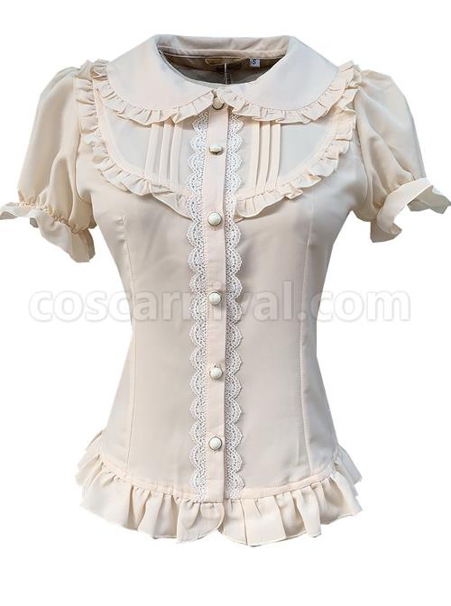 Elegant Doll Collar Ruffle Classic Lolita White Or Apricot Short Sleeve Shirt coscarnival