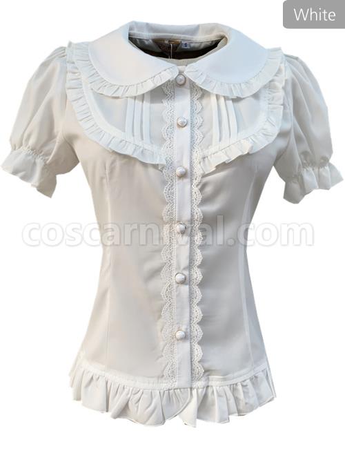 Elegant Doll Collar Ruffle Classic Lolita White Or Apricot Short Sleeve Shirt coscarnival