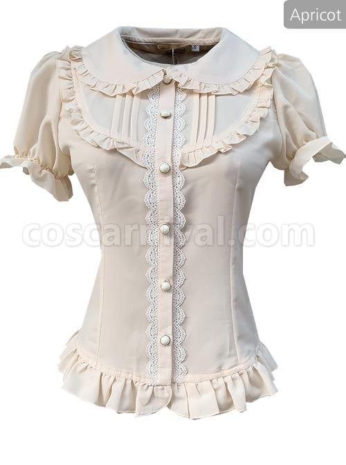 Elegant Doll Collar Ruffle Classic Lolita White Or Apricot Short Sleeve Shirt coscarnival