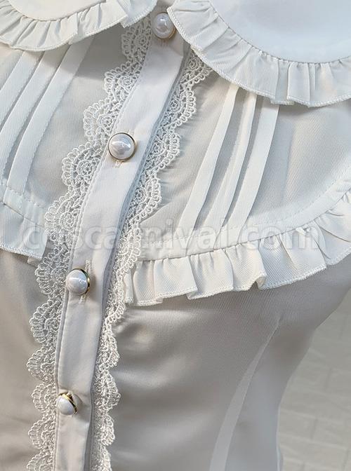 Elegant Doll Collar Ruffle Classic Lolita White Or Apricot Short Sleeve Shirt coscarnival