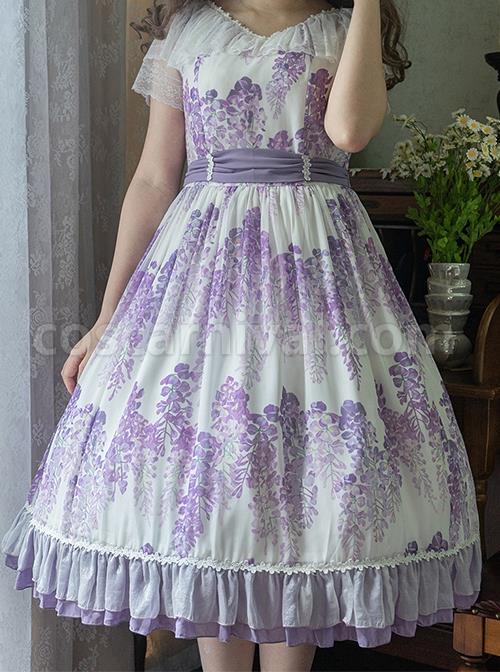Elegant-Floral-Print-Decoration-Jacquard-Lace-Neckline-Bow-Pearl-Classic-Lolita-Dress-coscarnival-2899