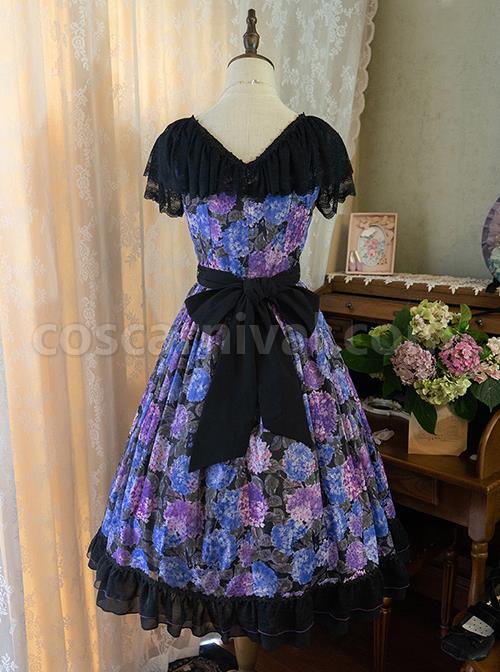 Elegant-Floral-Print-Decoration-Jacquard-Lace-Neckline-Bow-Pearl-Classic-Lolita-Dress-coscarnival-2935