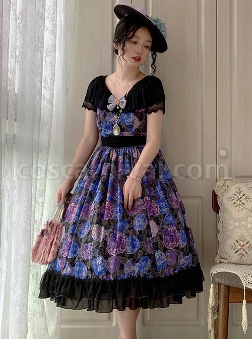 Elegant-Floral-Print-Decoration-Jacquard-Lace-Neckline-Bow-Pearl-Classic-Lolita-Dress-coscarnival-2956