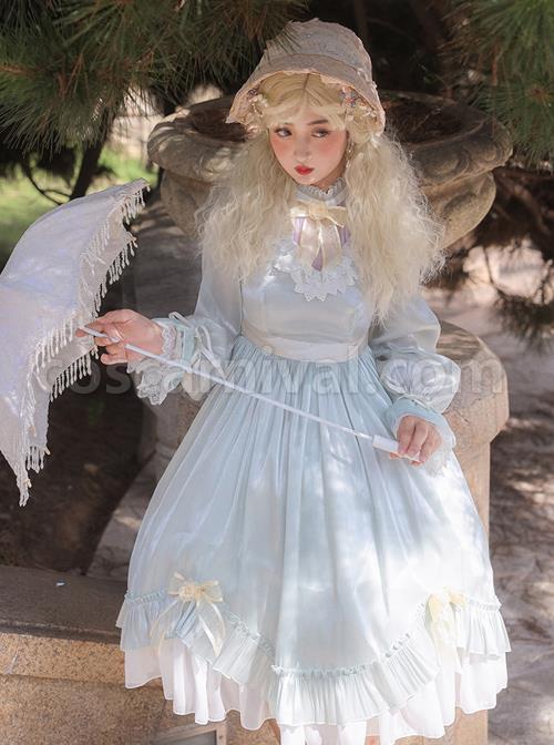 Elegant-Pure-Color-Princess-Streamer-Yarn-Simple-Fairy-Classic-Lolita-Long-Sleeve-Dress-coscarnival-3848