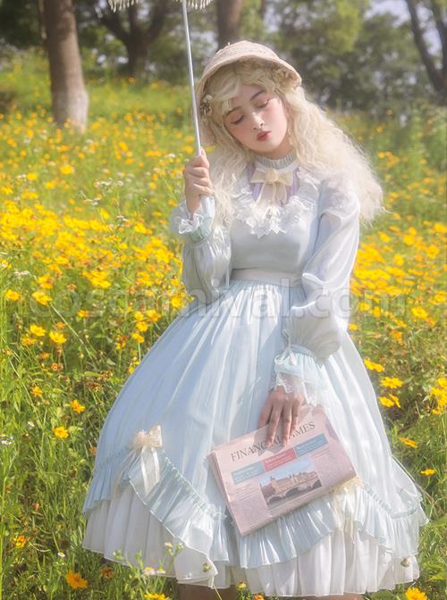 Elegant-Pure-Color-Princess-Streamer-Yarn-Simple-Fairy-Classic-Lolita-Long-Sleeve-Dress-coscarnival-3852