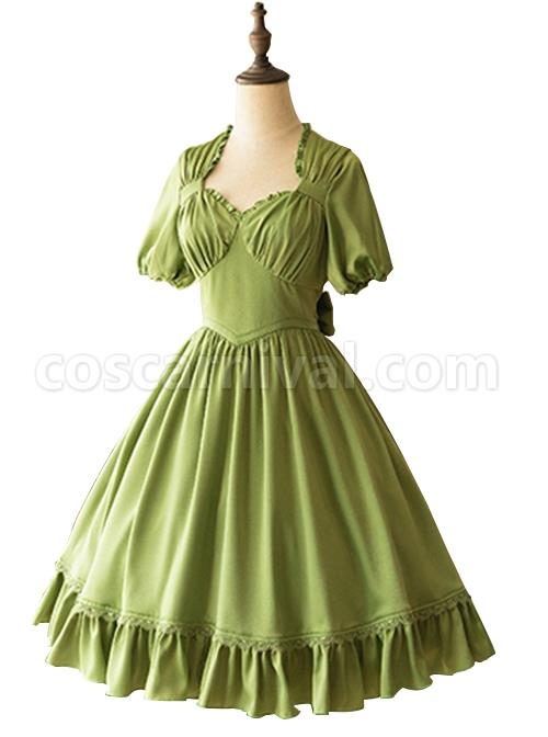 Elegant-Satin-Lace-Lace-Collar-Tunic-Slim-Fit-Multicolor-Puff-Short-Sleeve-Bow-Belt-Classic-Lolita-Dress-coscarnival-2892