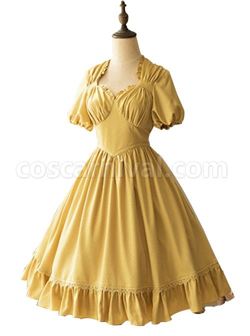 Elegant-Satin-Lace-Lace-Collar-Tunic-Slim-Fit-Multicolor-Puff-Short-Sleeve-Bow-Belt-Classic-Lolita-Dress-coscarnival-2897