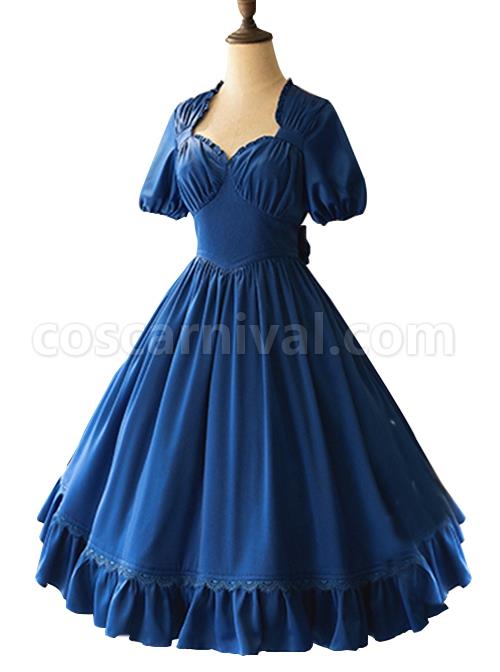 Elegant-Satin-Lace-Lace-Collar-Tunic-Slim-Fit-Multicolor-Puff-Short-Sleeve-Bow-Belt-Classic-Lolita-Dress-coscarnival-2909