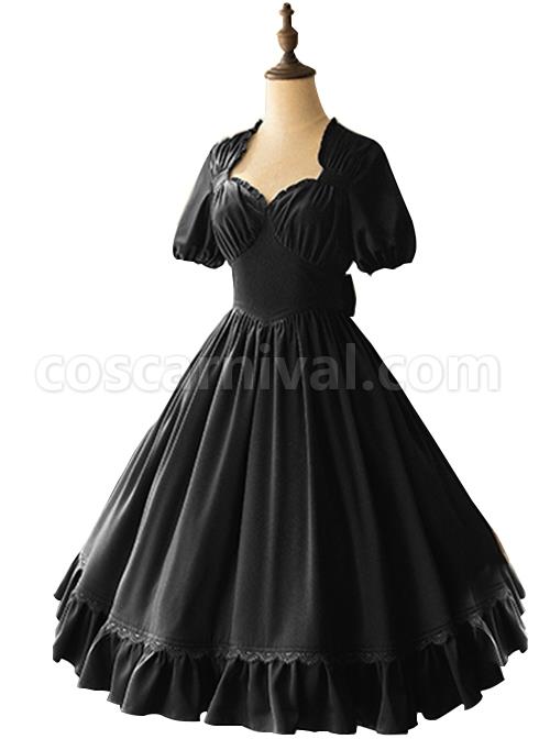 Elegant-Satin-Lace-Lace-Collar-Tunic-Slim-Fit-Multicolor-Puff-Short-Sleeve-Bow-Belt-Classic-Lolita-Dress-coscarnival-2918