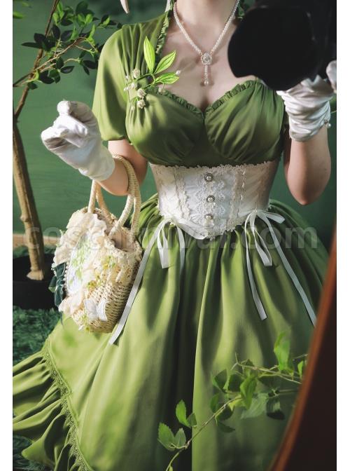 Elegant-Satin-Lace-Lace-Collar-Tunic-Slim-Fit-Multicolor-Puff-Short-Sleeve-Bow-Belt-Classic-Lolita-Dress-coscarnival-2925