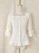 Elegant Square Neck Lacing All-Match Lace Chiffon Classic Lolita Half-Sleeved Shirt coscarnival