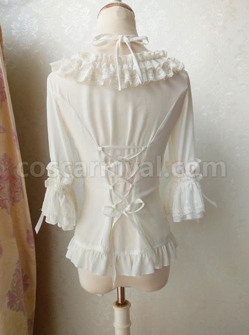 Elegant Square Neck Lacing All-Match Lace Chiffon Classic Lolita Half-Sleeved Shirt coscarnival