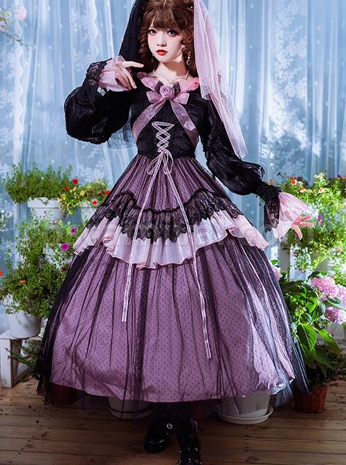 Elegant-Two-Color-Autumn-Flower-Bow-Knot-Decorate-Lace-Lantern-Sleeve-Petal-Hem-Classic-Lolita-Long-Sleeve-Dress-coscarnival-2890