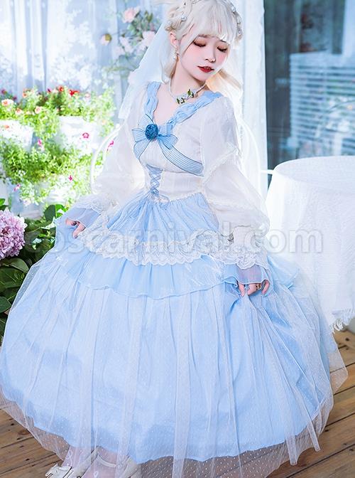 Elegant-Two-Color-Autumn-Flower-Bow-Knot-Decorate-Lace-Lantern-Sleeve-Petal-Hem-Classic-Lolita-Long-Sleeve-Dress-coscarnival-2917