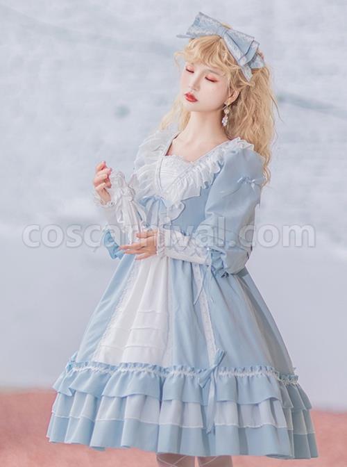 Elegant-V-Neck-Lace-Lantern-Sleeve-Lace-Up-Bow-Knot-Decoration-Classic-Lolita-Long-Sleeve-Dress-coscarnival-2881