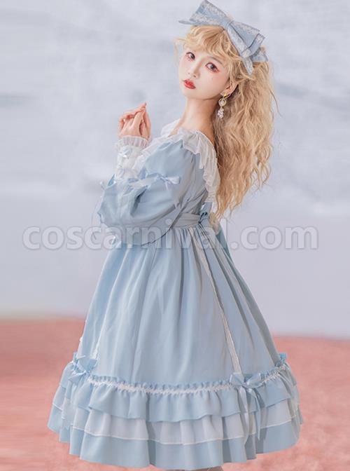 Elegant-V-Neck-Lace-Lantern-Sleeve-Lace-Up-Bow-Knot-Decoration-Classic-Lolita-Long-Sleeve-Dress-coscarnival-2884