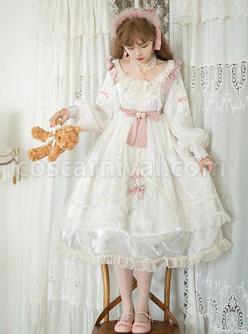 Elegant-Vintage-White-Camellia-Pattern-Print-Decoration-Lace-Pleated-Crew-Neck-Design-Classic-Lolita-Long-Sleeve-Dress-coscarnival-1225