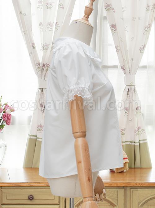 Evening Star Series White Cotton Embroidery Doll Collar Sweet Lolita Short Sleeve Shirt coscarnival