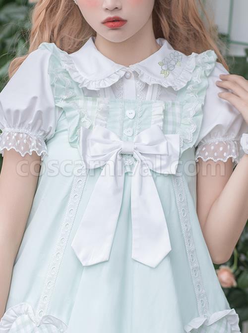 Evening Star Series White Cotton Embroidery Doll Collar Sweet Lolita Short Sleeve Shirt coscarnival