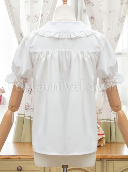 Evening Star Series White Cotton Embroidery Doll Collar Sweet Lolita Short Sleeve Shirt coscarnival