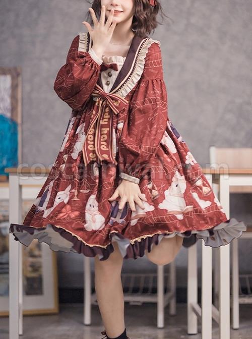 Exam-Rabbit-Series-Red-Festival-Cute-Bunny-Print-Spring-Autumn-Classic-Lolita-Long-Sleeve-Dress-coscarnival-2822