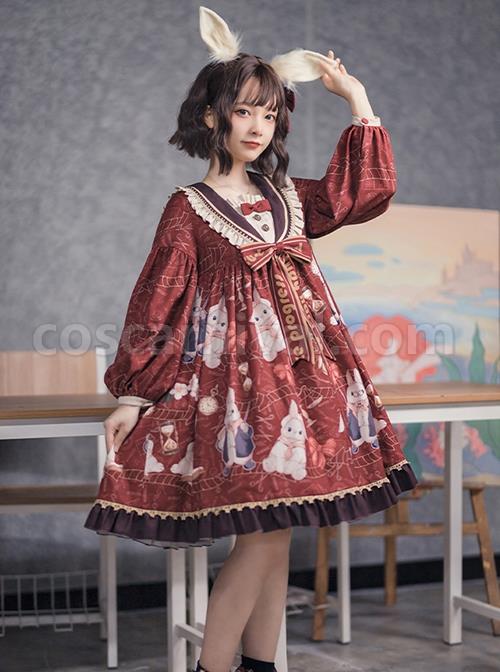 Exam-Rabbit-Series-Red-Festival-Cute-Bunny-Print-Spring-Autumn-Classic-Lolita-Long-Sleeve-Dress-coscarnival-2829