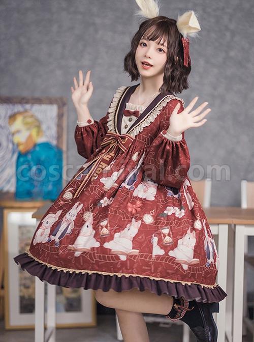Exam-Rabbit-Series-Red-Festival-Cute-Bunny-Print-Spring-Autumn-Classic-Lolita-Long-Sleeve-Dress-coscarnival-2839