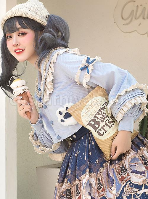 Explore The Stars Series Ruffle Blue Sweet Lolita Long Sleeve Cute Short Shirt coscarnival