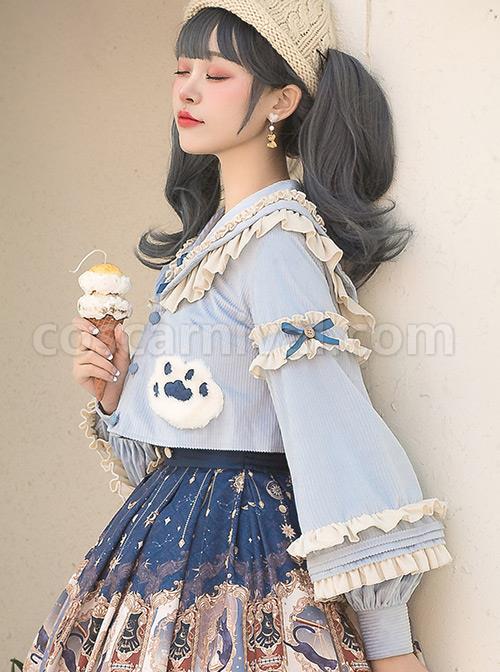Explore The Stars Series Ruffle Blue Sweet Lolita Long Sleeve Cute Short Shirt coscarnival