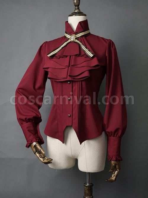 Explorers Series Pure Color Lapel Bow Tie Gothic Lolita Long Sleeve Blouses coscarnival