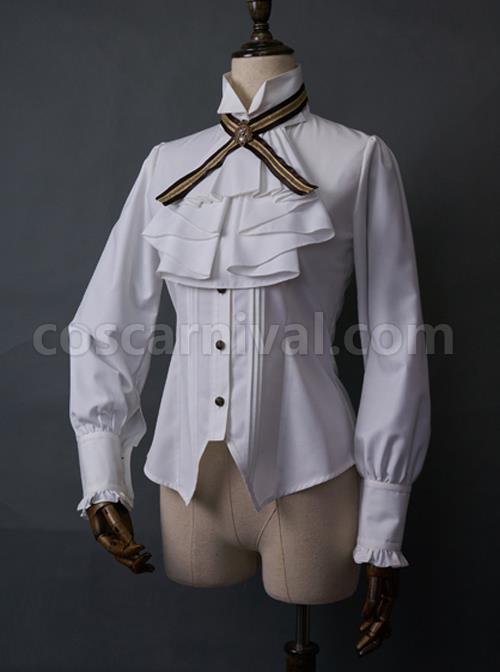 Explorers Series Pure Color Lapel Bow Tie Gothic Lolita Long Sleeve Blouses coscarnival