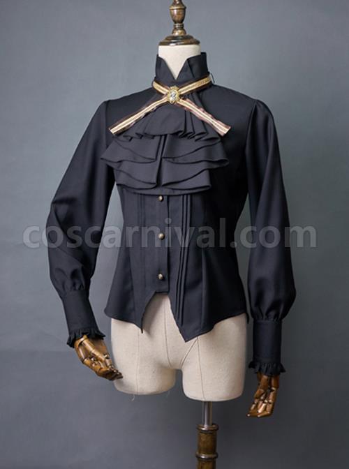 Explorers Series Pure Color Lapel Bow Tie Gothic Lolita Long Sleeve Blouses coscarnival