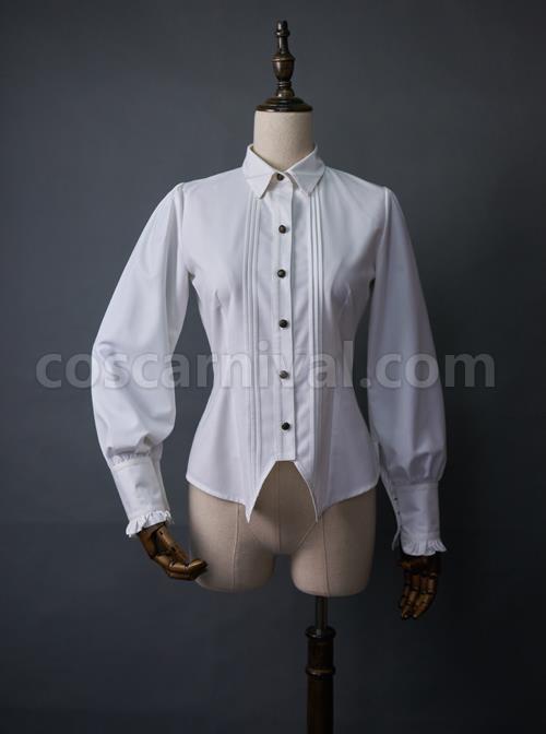 Explorers Series Pure Color Lapel Bow Tie Gothic Lolita Long Sleeve Blouses coscarnival