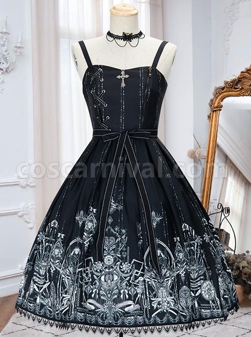 Eye-Of-Red-Heart-Series-JSK-Retro-Dark-Skull-And-Cross-Graphic-Print-Decoration-Classic-Lolita-Sleeveless-Dress-coscarnival-1295