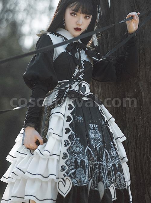Eye Of Red Heart Series OP Retro Stitching Gothic Lolita Long Sleeve Dress coscarnival