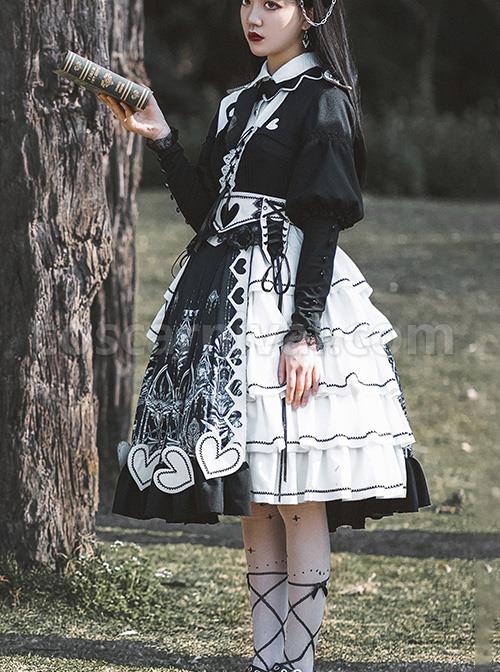 Eye Of Red Heart Series OP Retro Stitching Gothic Lolita Long Sleeve Dress coscarnival
