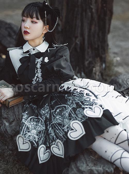 Eye Of Red Heart Series OP Retro Stitching Gothic Lolita Long Sleeve Dress coscarnival