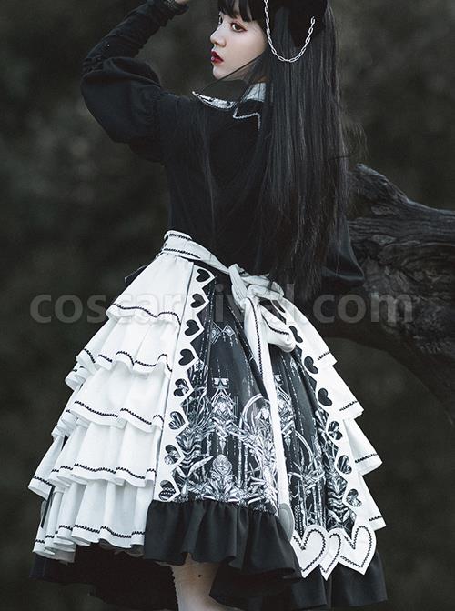 Eye Of Red Heart Series OP Retro Stitching Gothic Lolita Long Sleeve Dress coscarnival